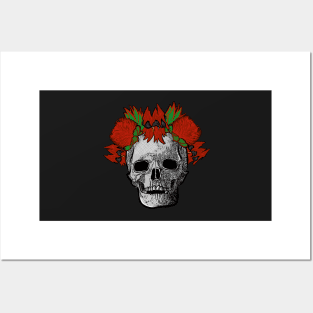 Native Australian Flower Crown on Skull - Sturt Desert Pea with Banksia Flowers - CreateArtHistory Posters and Art